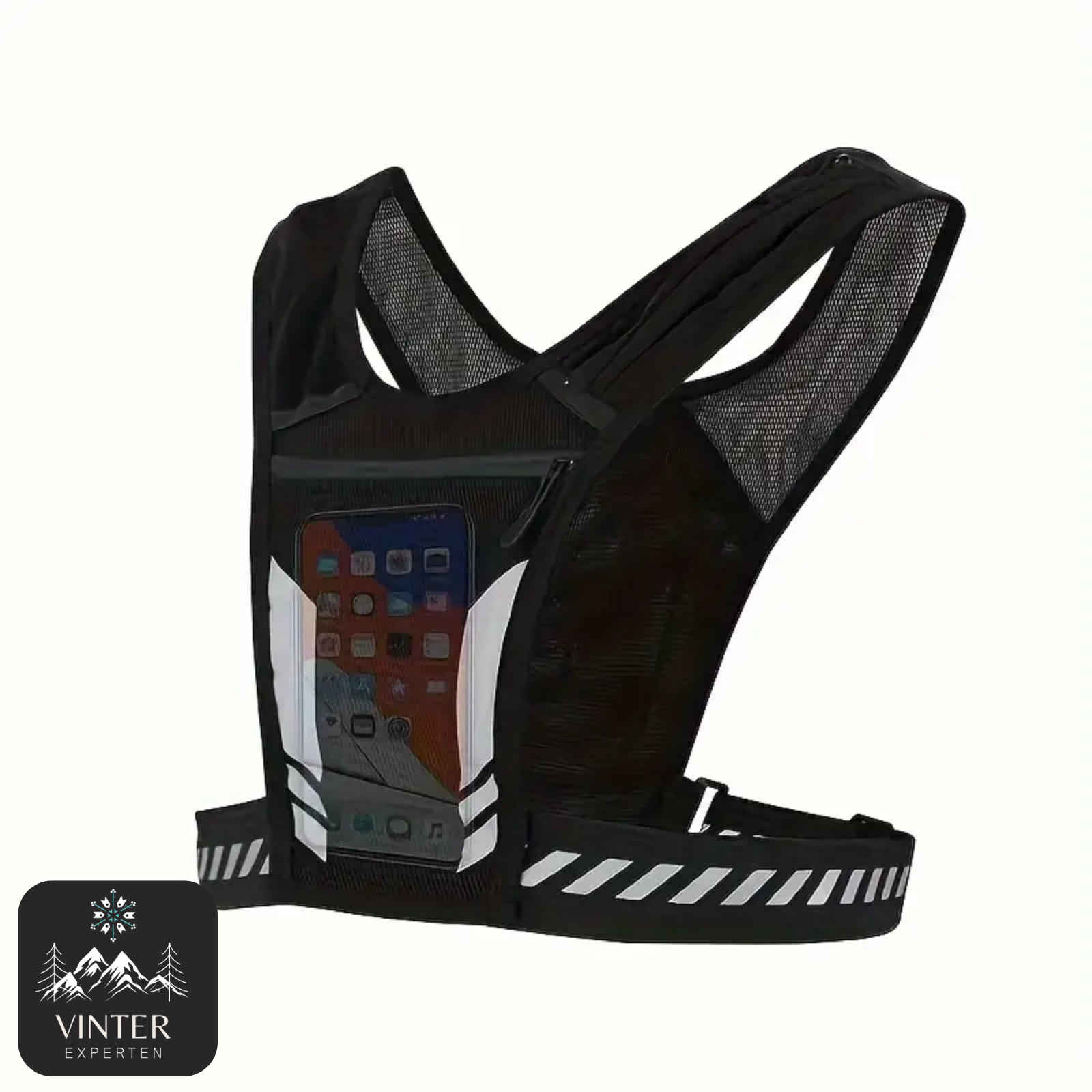 Reflexväst från Vinterexperten med smart ficka för smartphone. Perfekt för löpning, cykling och andra utomhusaktiviteter med hög synlighet och lättviktig design.