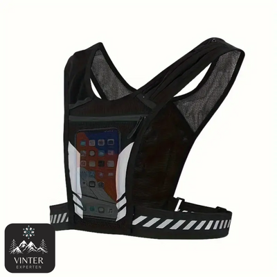 Reflexväst från Vinterexperten med smart ficka för smartphone. Perfekt för löpning, cykling och andra utomhusaktiviteter med hög synlighet och lättviktig design.