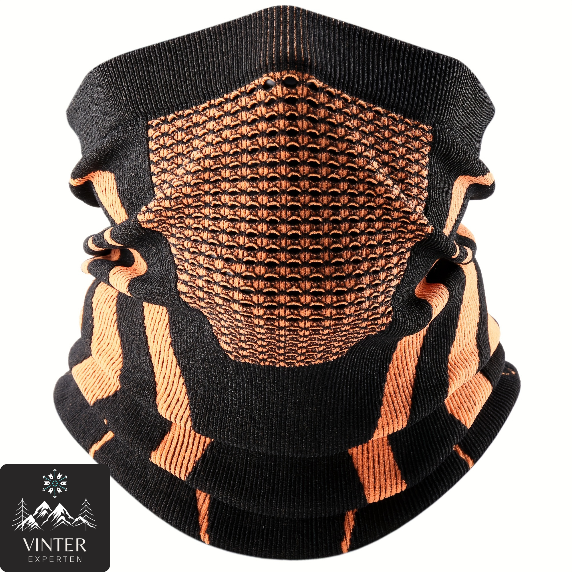 Orange vinter halsduk från Vinterexperten, designad med ventilerande material och ergonomisk passform för värme och komfort under kalla dagar.